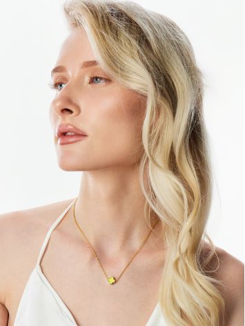 Classy Gilded Chain Necklace With Amber Clover Shaped Pendant, image , picture 4