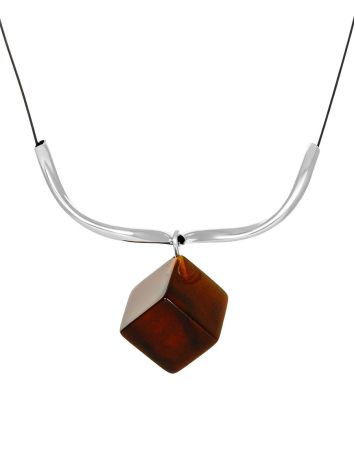 String Necklace With Dark Cherry Amber Pendant, image 