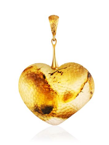Bold Textured Amber Heart Pendant, image 
