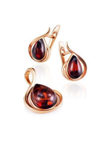 Refined Cherry Colored Amber Earrings, image , picture 4