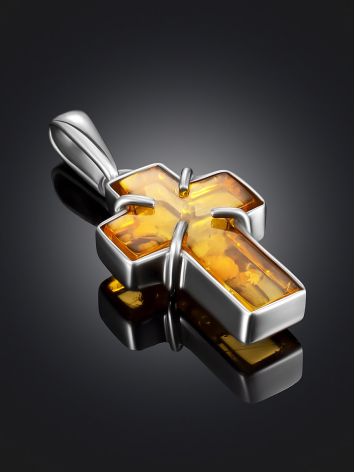 Lemon Colored Amber Cross Pendant, image , picture 2