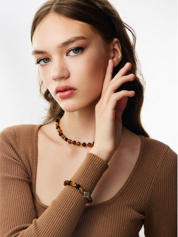 Mix Tone Amber Beaded Bracelet With Eternity Knot, image , picture 3