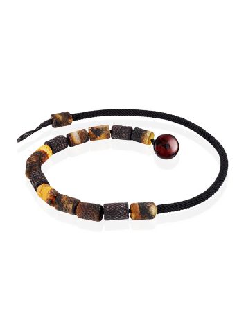 Textile Cord Necklace With Mix Tone Amber Beads, image , picture 3