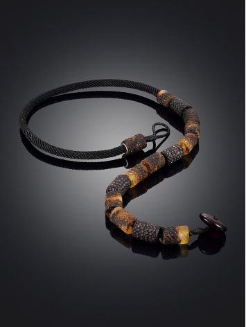 Textile Cord Necklace With Mix Tone Amber Beads, image , picture 2