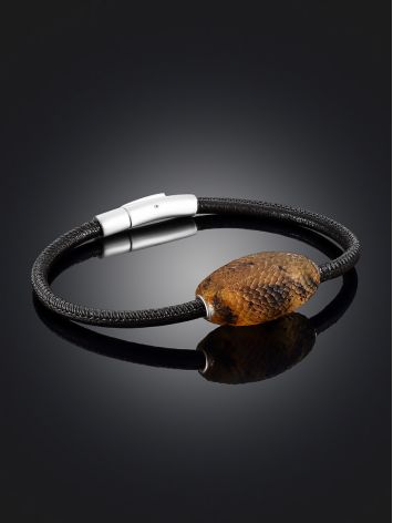 Leather Strap Bracelet With Textured Amber Centerstone, image , picture 2