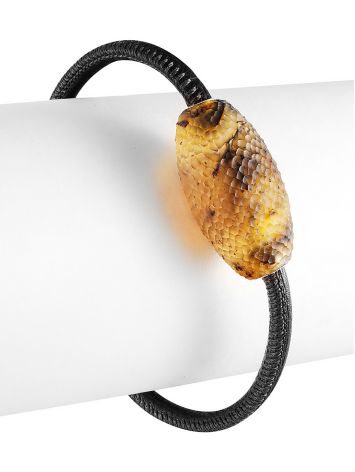 Leather Strap Bracelet With Textured Amber Centerstone, image , picture 3