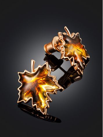 Maple Leaf Earrings With Amber, image , picture 2