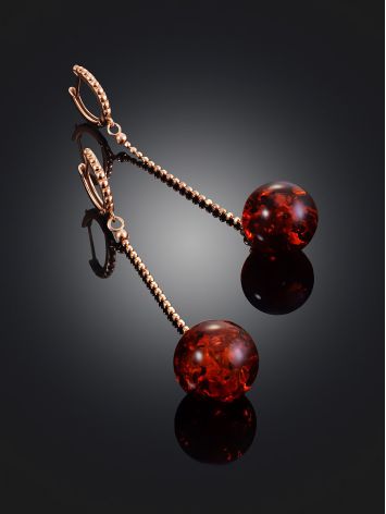 Classy Chain Earrings With Amber Balls, image , picture 2