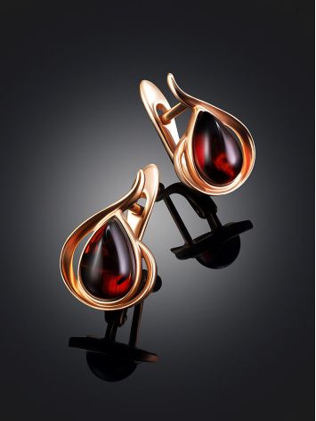 Refined Cherry Colored Amber Earrings, image , picture 2