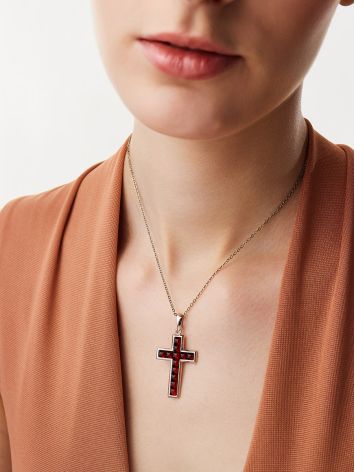 Cherry Colored Amber Cross Pendant, image , picture 4