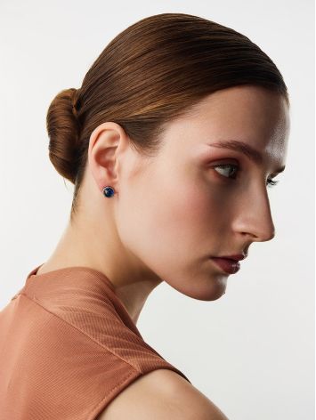 Bright Blue Amber Stud Earrings, image , picture 3