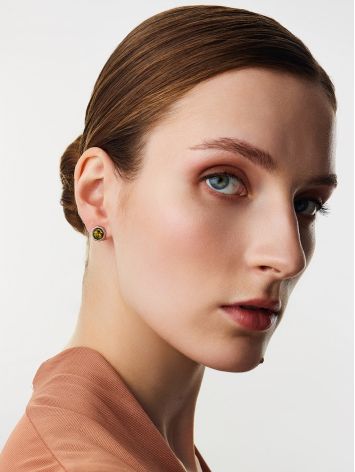 Chic Green Amber Stud Earrings, image , picture 3
