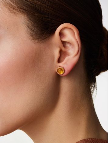 Bright Lemon Amber Stud Earrings, image , picture 3