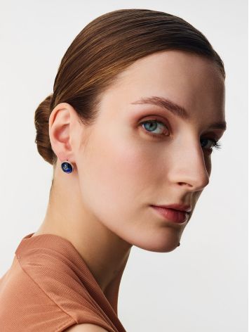 Blue Amber Latch Back Earrings, image , picture 3