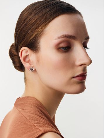 Flower Earrings With Cognac Colored Amber, image , picture 3