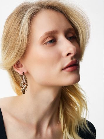 Openwork Earrings With Amber, image , picture 3