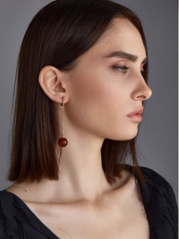 Classy Chain Earrings With Amber Balls, image , picture 3