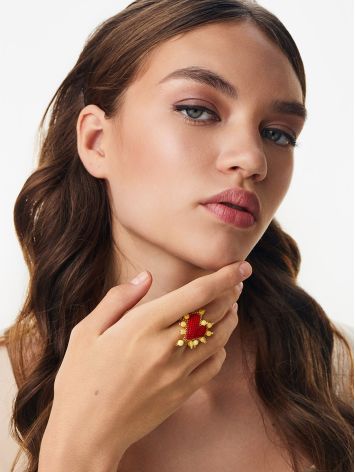 Ultra Chic Beaded Heart Ring With Amber, Ring Size: 9 / 19, image , picture 4