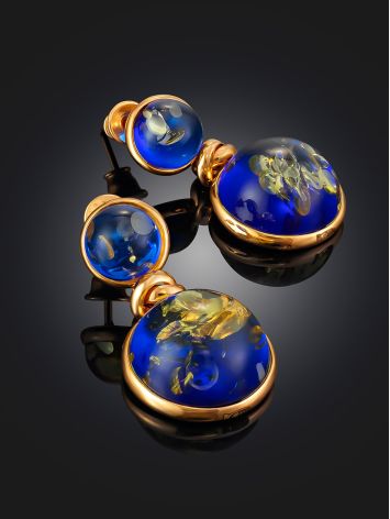 Iridescent Blue Amber Earrings, image , picture 2