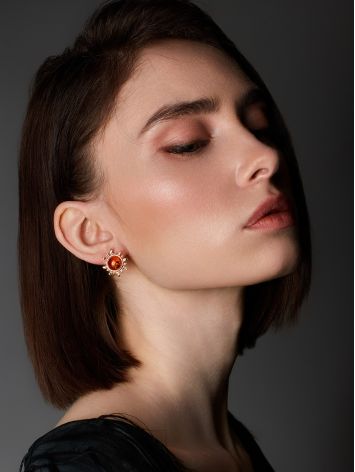Sun Earrings With Amber Centerstones, image , picture 3