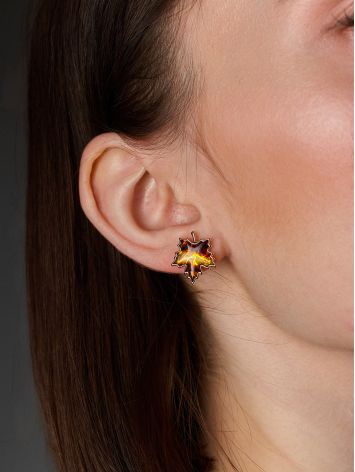 Maple Leaf Earrings With Amber, image , picture 3