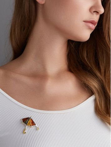 Playful Umbrella Brooch With Amber, image , picture 3