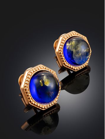 Gilded Earrings With Blue Amber, image , picture 2