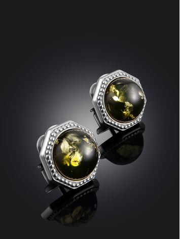 Chic Green Amber Stud Earrings, image , picture 2