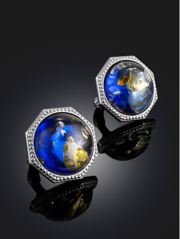 Blue Amber Latch Back Earrings, image , picture 2