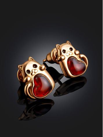 Amber Cat Stud Earrings, image , picture 2