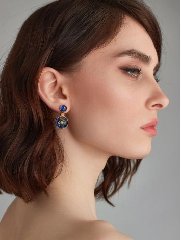 Iridescent Blue Amber Earrings, image , picture 3