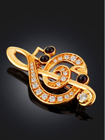 Shimmering Musical Note Brooch With Amber And Crystals, image , picture 2