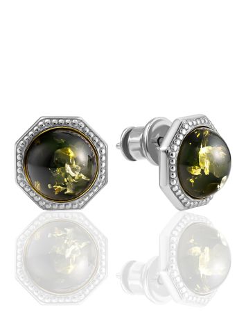 Chic Green Amber Stud Earrings, image 