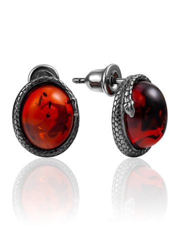 Snake Motif Earrings With Amber Centerstones, image 