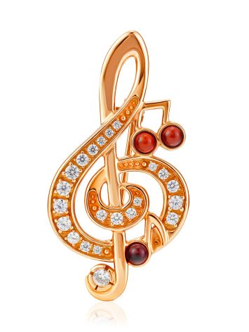 Shimmering Musical Note Brooch With Amber And Crystals, image 