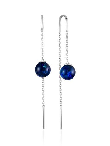 Chic Chain Earrings With Blue Amber, image 