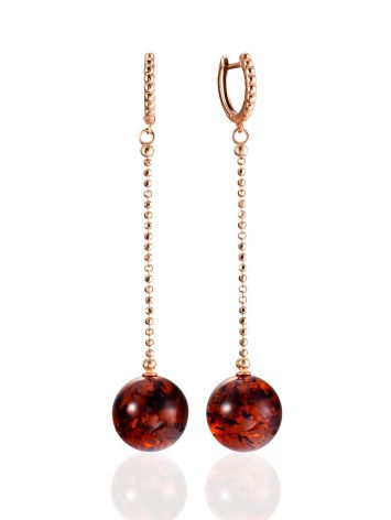 Classy Chain Earrings With Amber Balls, image 