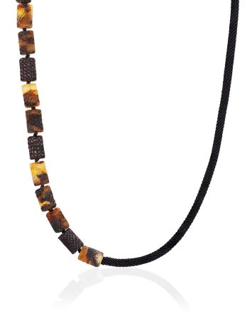 Textile Cord Necklace With Mix Tone Amber Beads, image 
