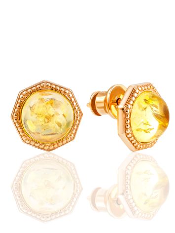 Bright Lemon Amber Stud Earrings, image 
