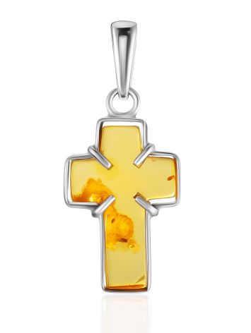 Lemon Colored Amber Cross Pendant, image 