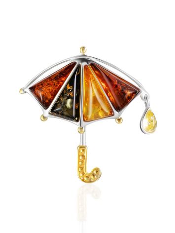 Playful Umbrella Brooch With Amber, image 