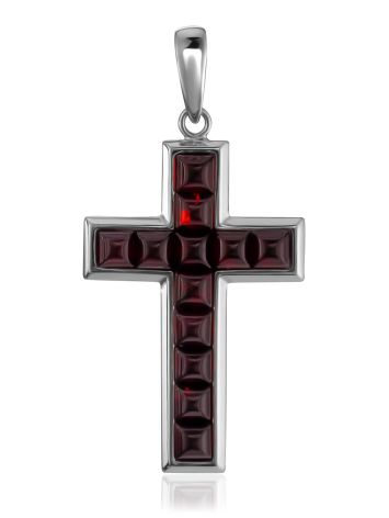 Cherry Colored Amber Cross Pendant, image 