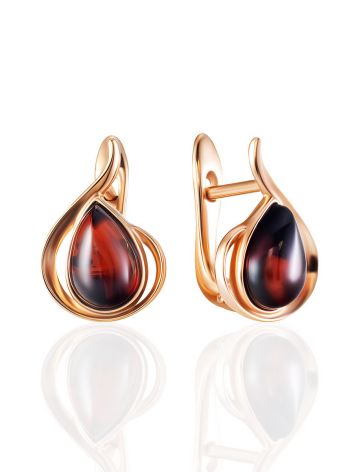 Refined Cherry Colored Amber Earrings, image 