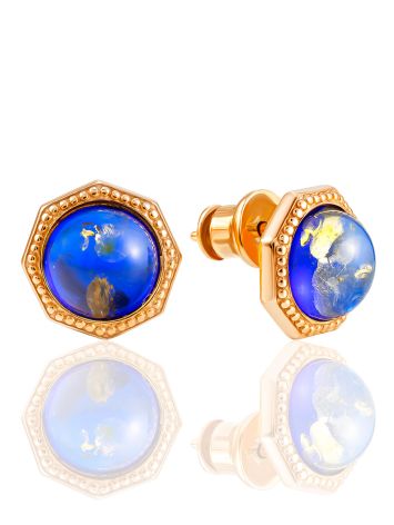 Gilded Earrings With Blue Amber, image 