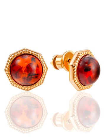 Gilded Earrings With Cognac Amber Centerpiece, image 