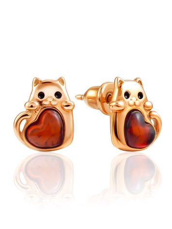 Amber Cat Stud Earrings, image 