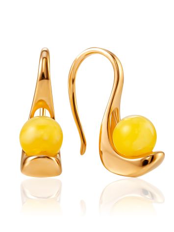 Sleek Earrings With Natural Amber, image 