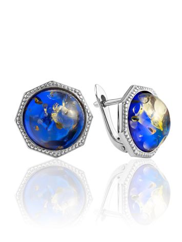 Blue Amber Latch Back Earrings, image 