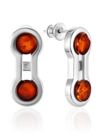 Stylish Geometric Design Earrings With Amber, image 