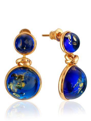 Iridescent Blue Amber Earrings, image 